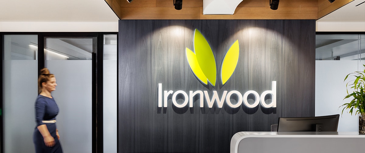 ironwood logo from the front desk of the corporate office