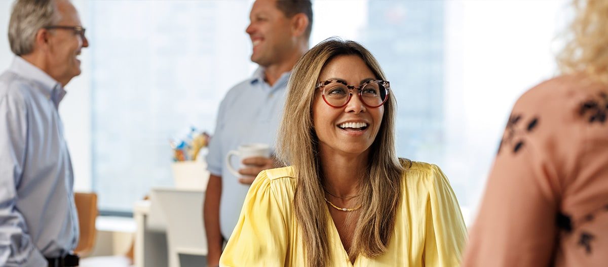 Woman smiling in an interview